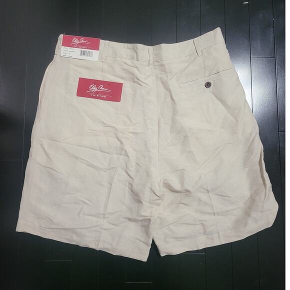 Oleg Cassini Men's Tan Pleated Linen Blend Shorts - 36 - Picture 2 of 6
